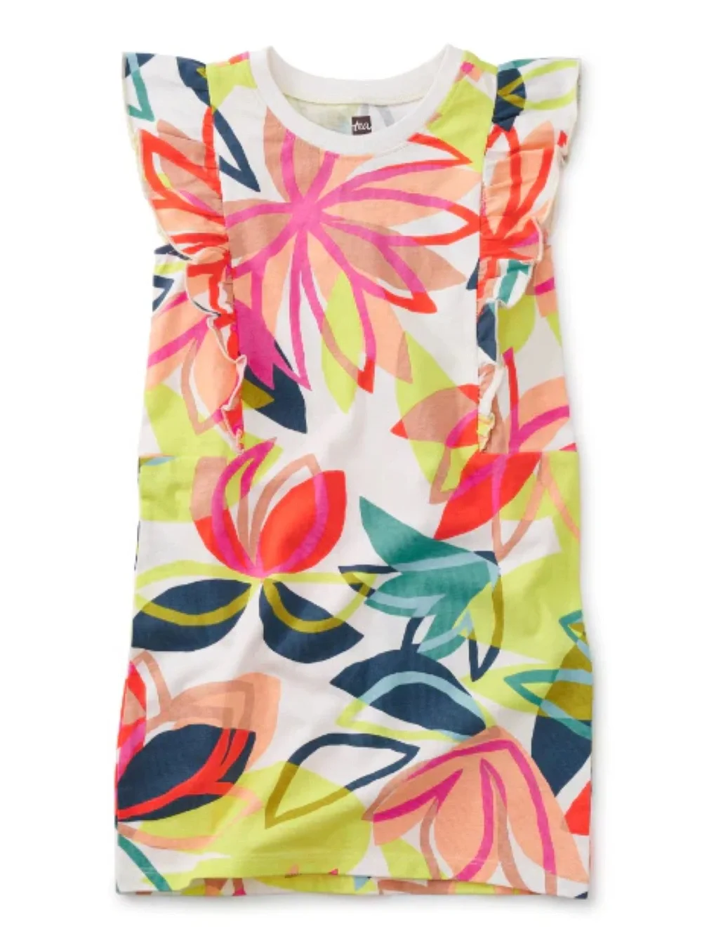 Tea Collection Painted Lotus Sleeveless Ruffle Dress